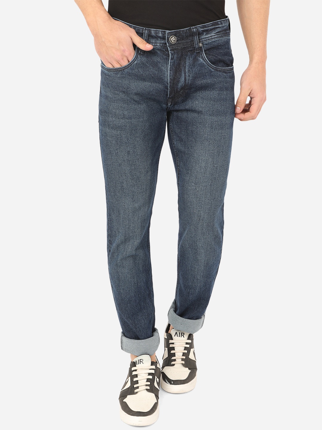 

Greenfibre Men Blue Slim Fit Heavy Fade Cotton Stretch Washed Narrow Fit Jean