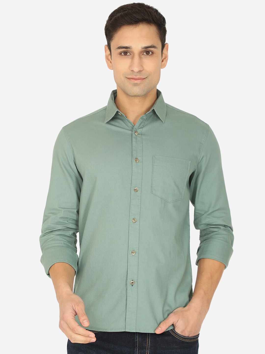 

Greenfibre Men Green Slim Fit Pure Cotton Casual Shirt