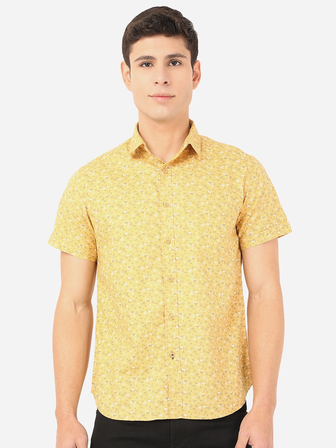 

Greenfibre Men Mustard Slim Fit Printed Cotton Casual Shirt