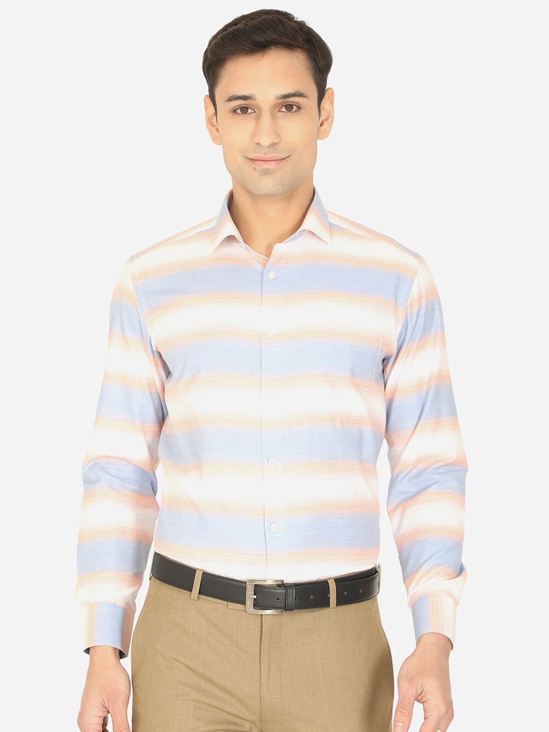 

Greenfibre Men Orange & Blue Slim Fit Horizontal Stripes Casual Shirt