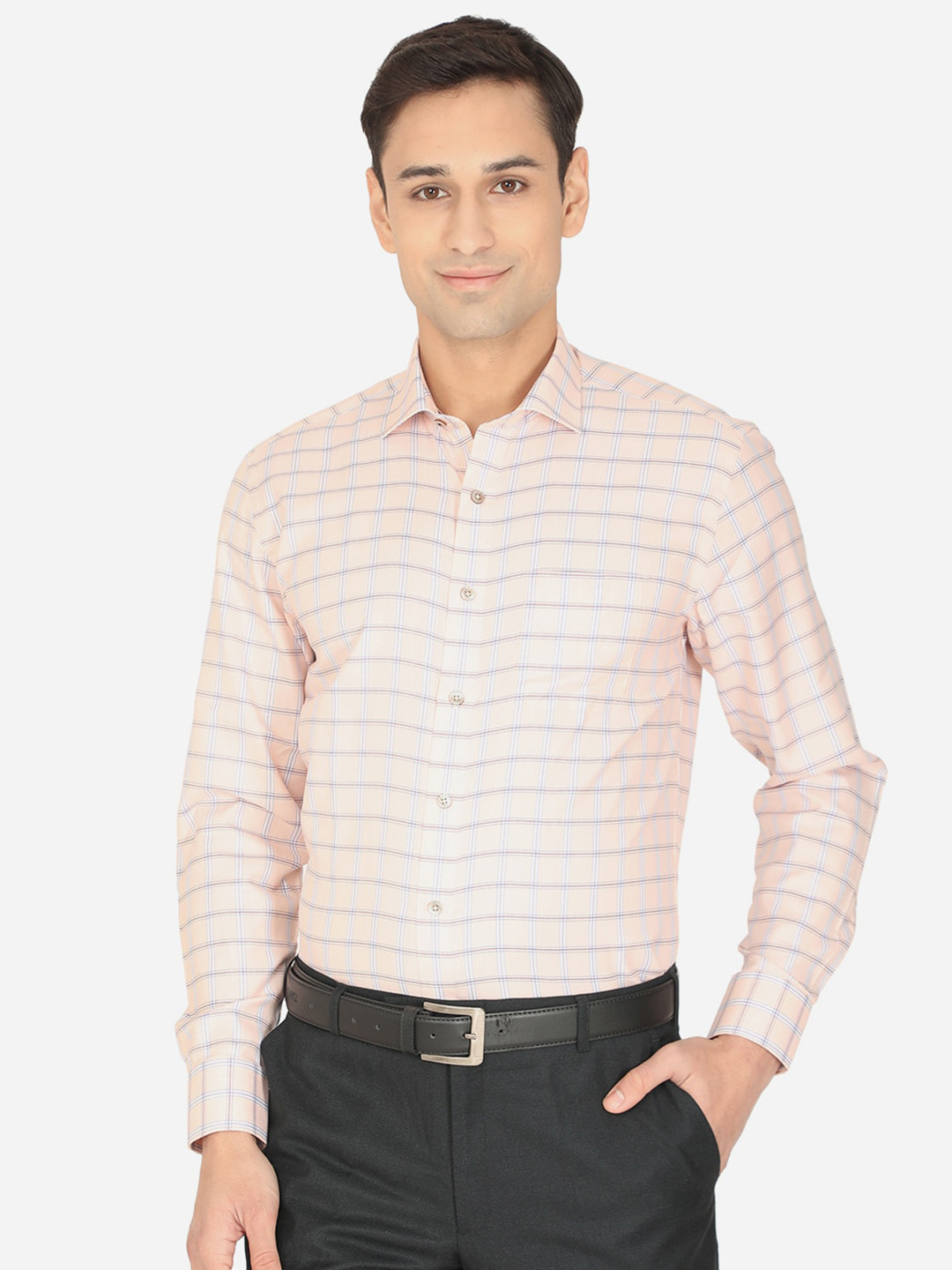 

Greenfibre Men Pink Checked Regular Fit Formal Shirt
