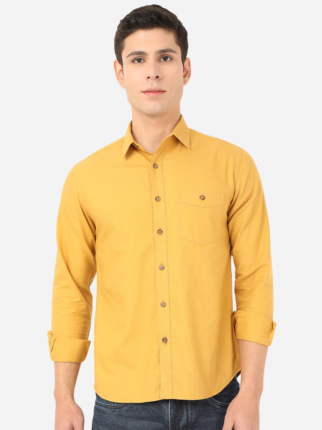 

Greenfibre Men Slim Fit Cotton Casual Shirt, Yellow