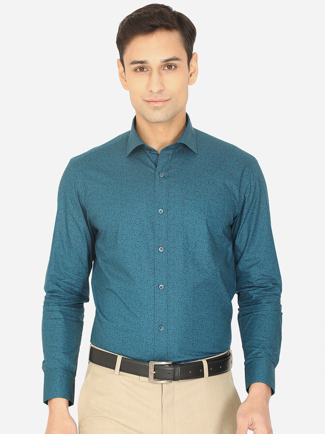 

Greenfibre Men Teal Blue Slim Fit Micro Ditsy Printed Formal Shirt