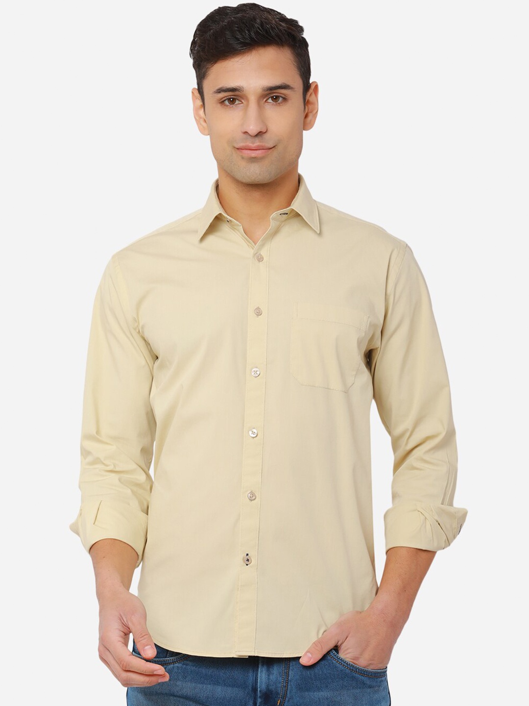 

Greenfibre Men Beige Regular Fit Cotton Casual Shirt