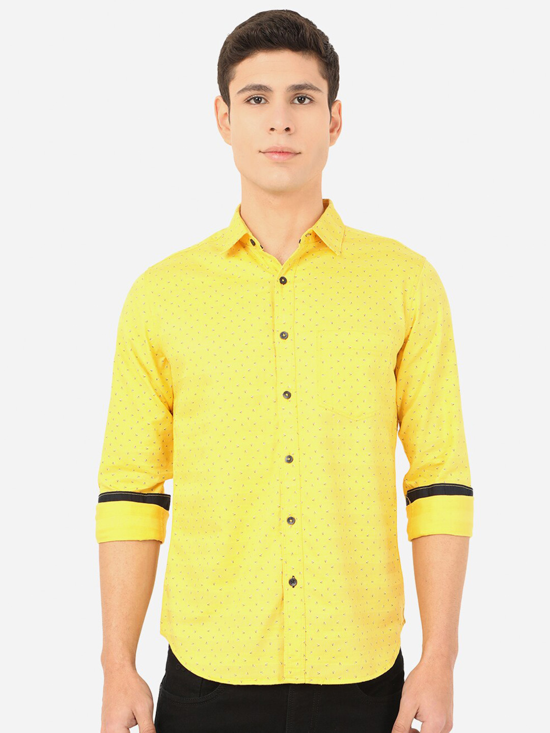

Greenfibre Men Yellow Slim Fit Printed Casual Shirt