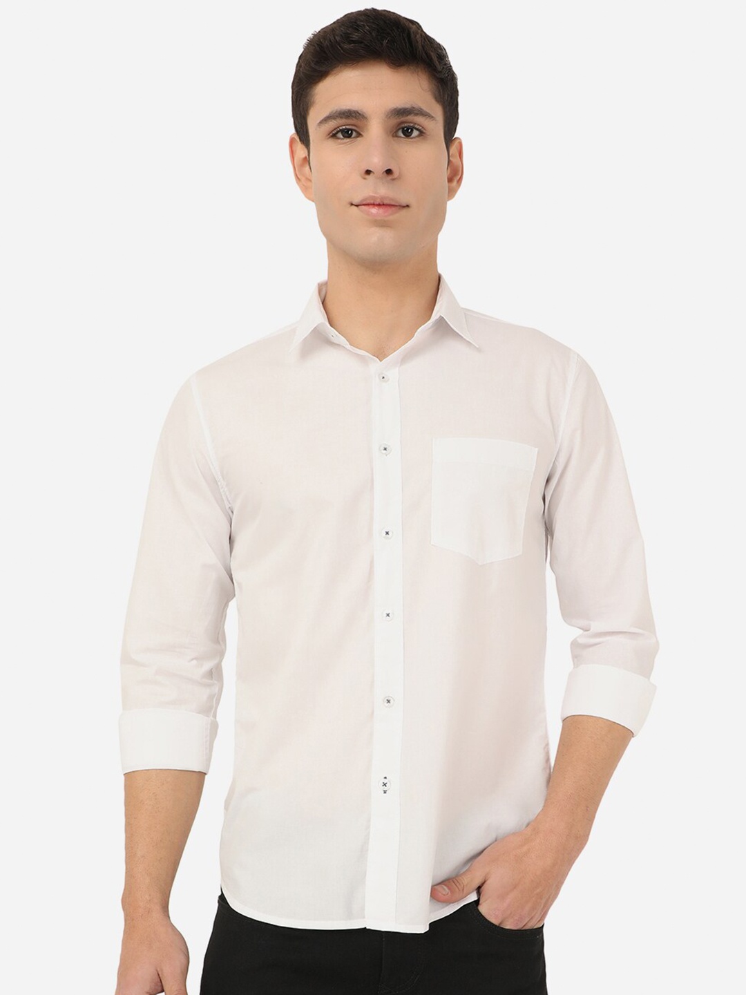 

Greenfibre Men White Slim Fit Cotton Casual Shirt