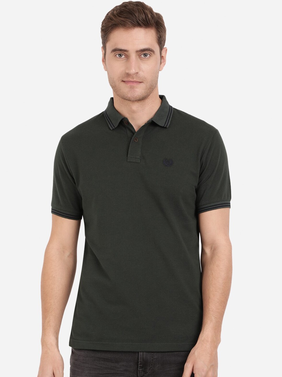 

Greenfibre Men Green Polo Collar Applique Slim Fit Outdoor T-shirt