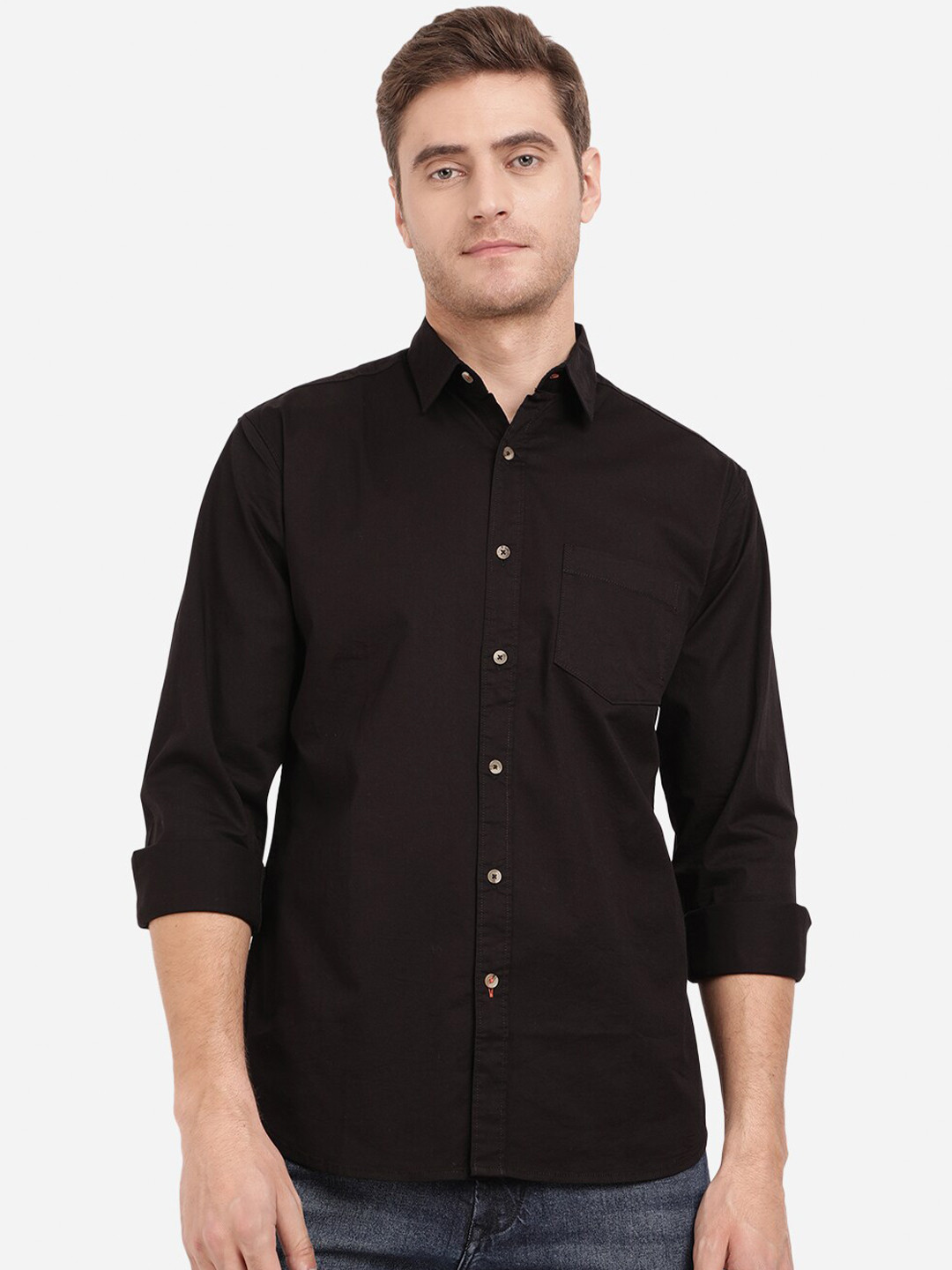 

Greenfibre Men Slim Fit Cotton Casual Shirt, Black