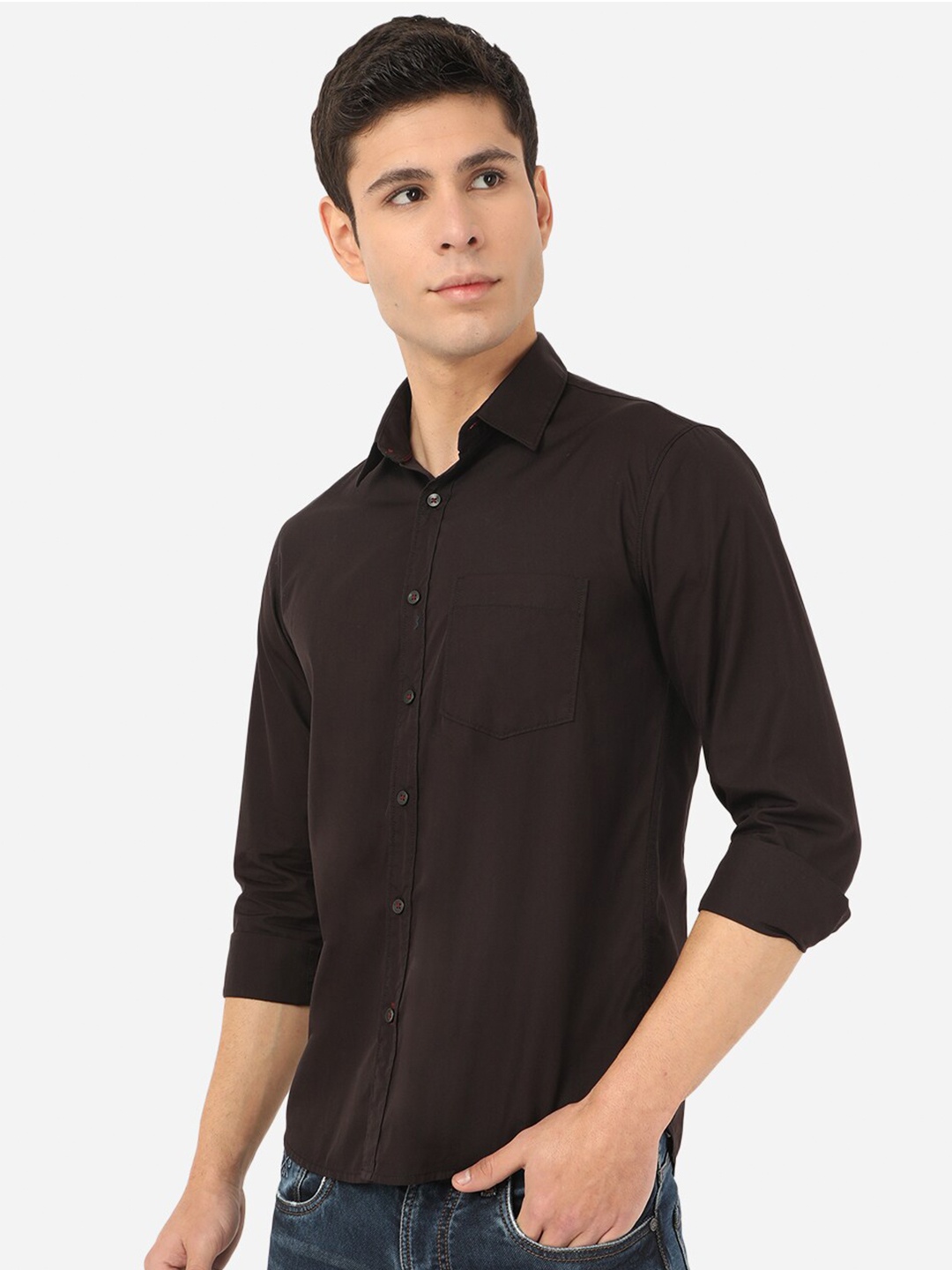 

Greenfibre Men Brown Slim Fit Pure Cotton Casual Shirt