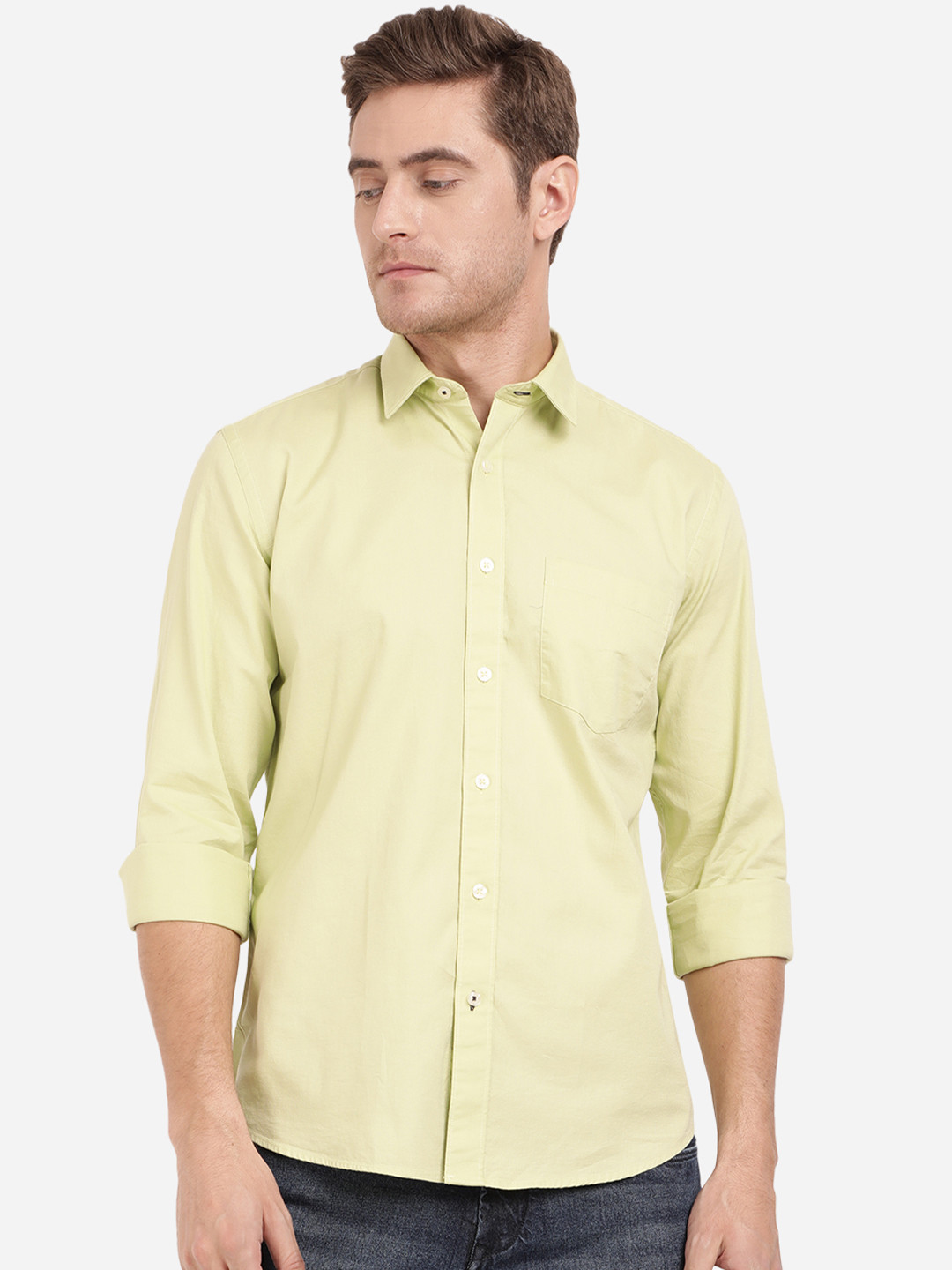 

Greenfibre Men Lime Green Slim Fit Pure Cotton Casual Shirt