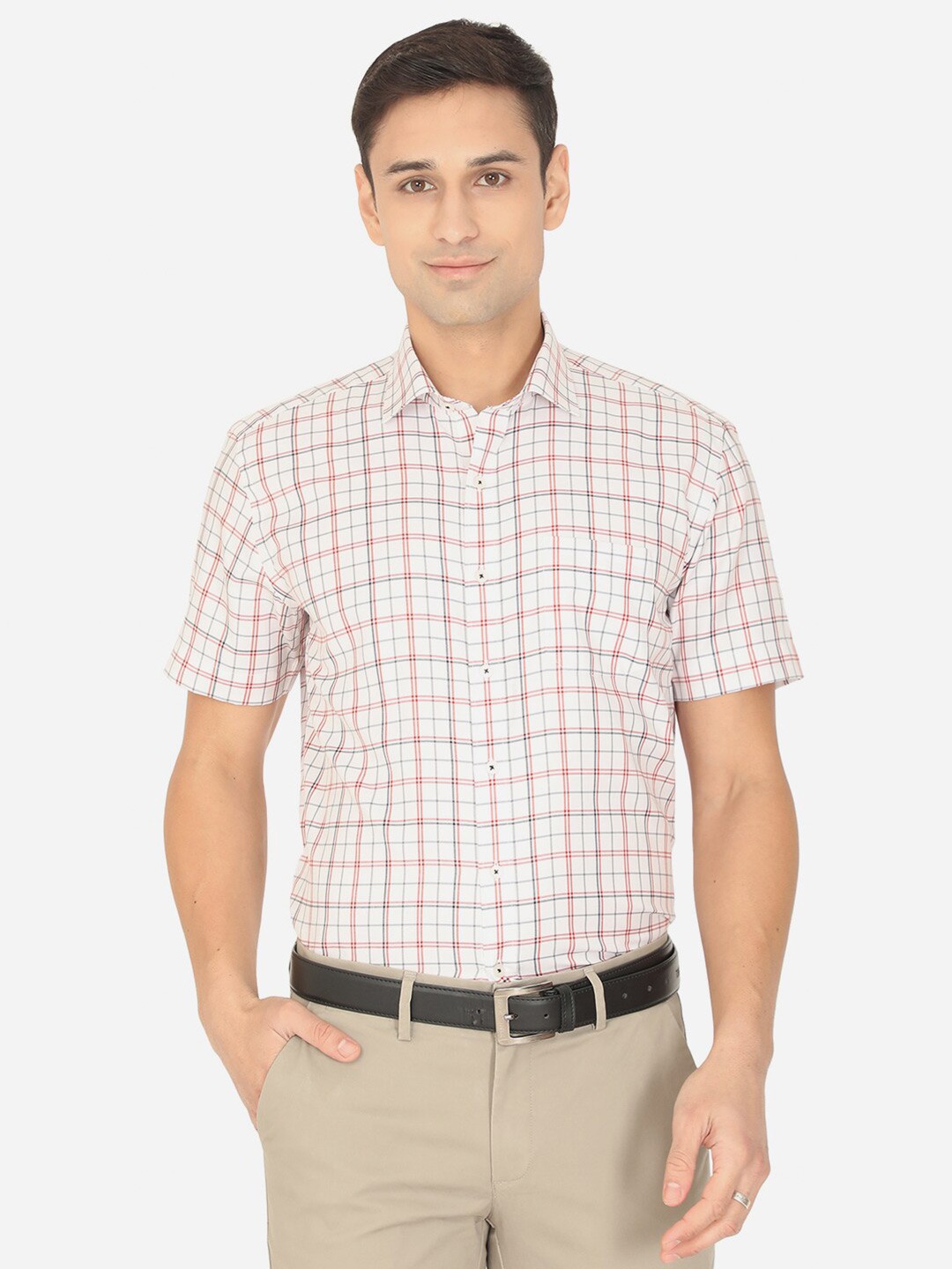 

Greenfibre Men White Tartan Checked Regular-Fit Formal Shirt