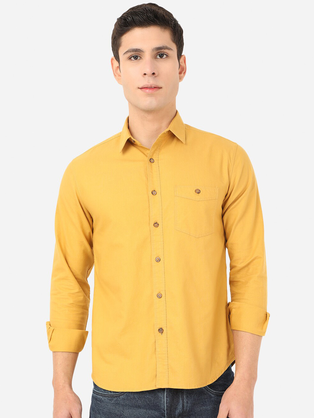 

Greenfibre Men Mustard Yellow Slim Fit Cotton Casual Shirt