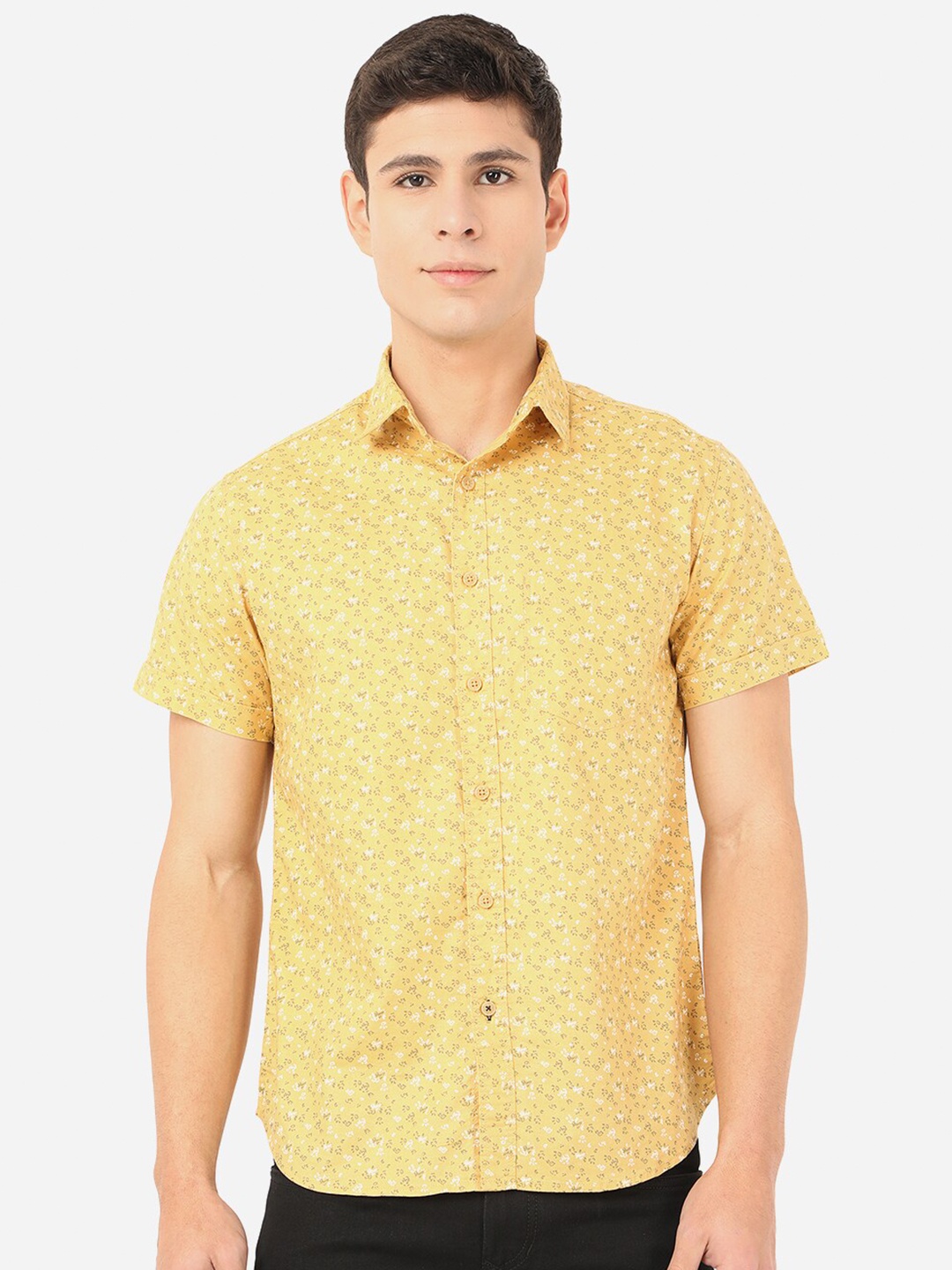 

Greenfibre Men Slim Fit Printed Cotton Casual Shirt, Mustard