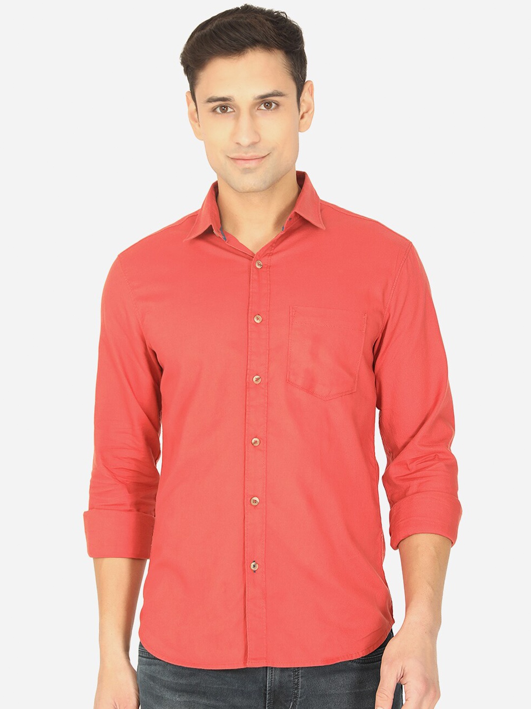 

Greenfibre Men Red Slim Fit Casual Cotton Shirt