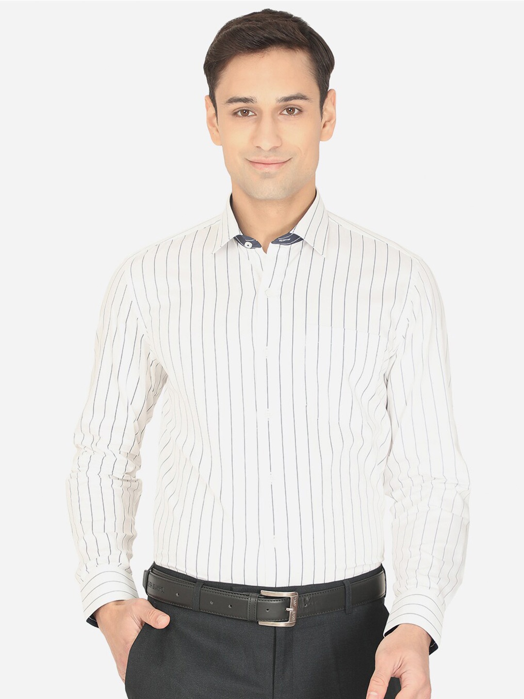 

Greenfibre Men White Slim Fit Striped Formal Shirt