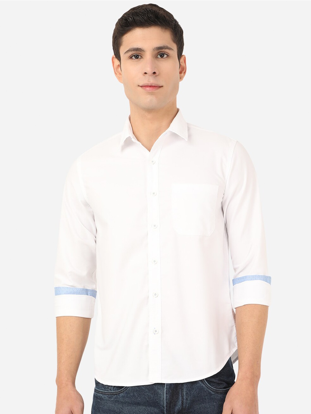 

Greenfibre Men White Slim Fit Cotton Casual Shirt