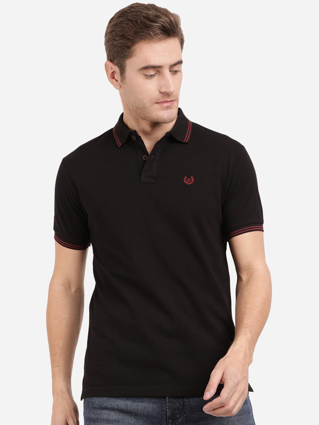 

Greenfibre Men Polo Collar Slim Fit T-shirt, Black