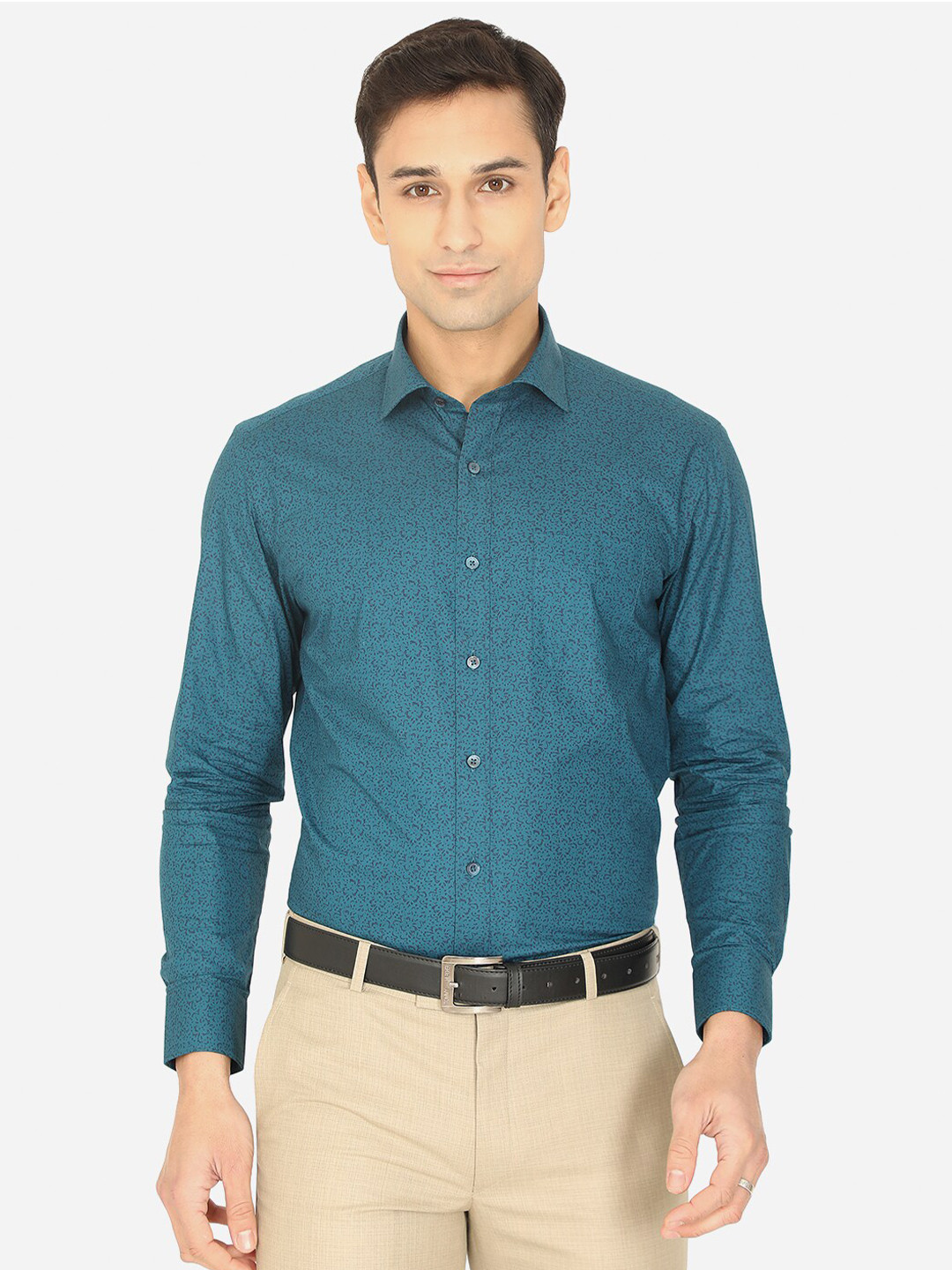 

Greenfibre Men Slim Fit Micro Ditsy Printed Formal Shirt, Blue