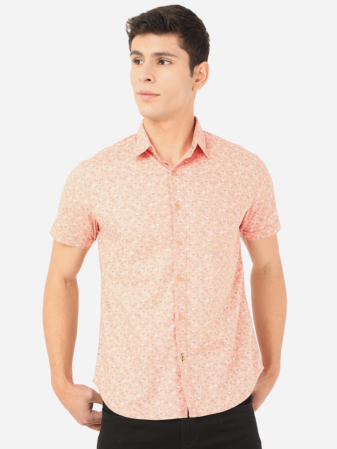

Greenfibre Men Pink Slim Fit Floral Printed Cotton Casual Shirt