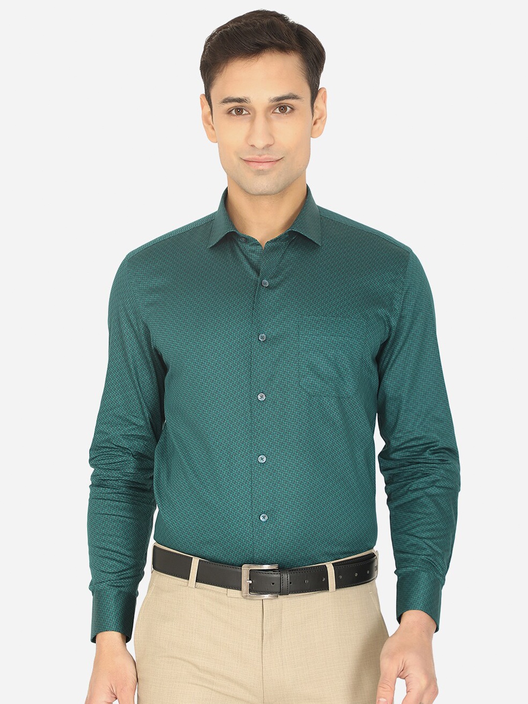 

Greenfibre Men Green Slim Fit Printed Formal Shirt