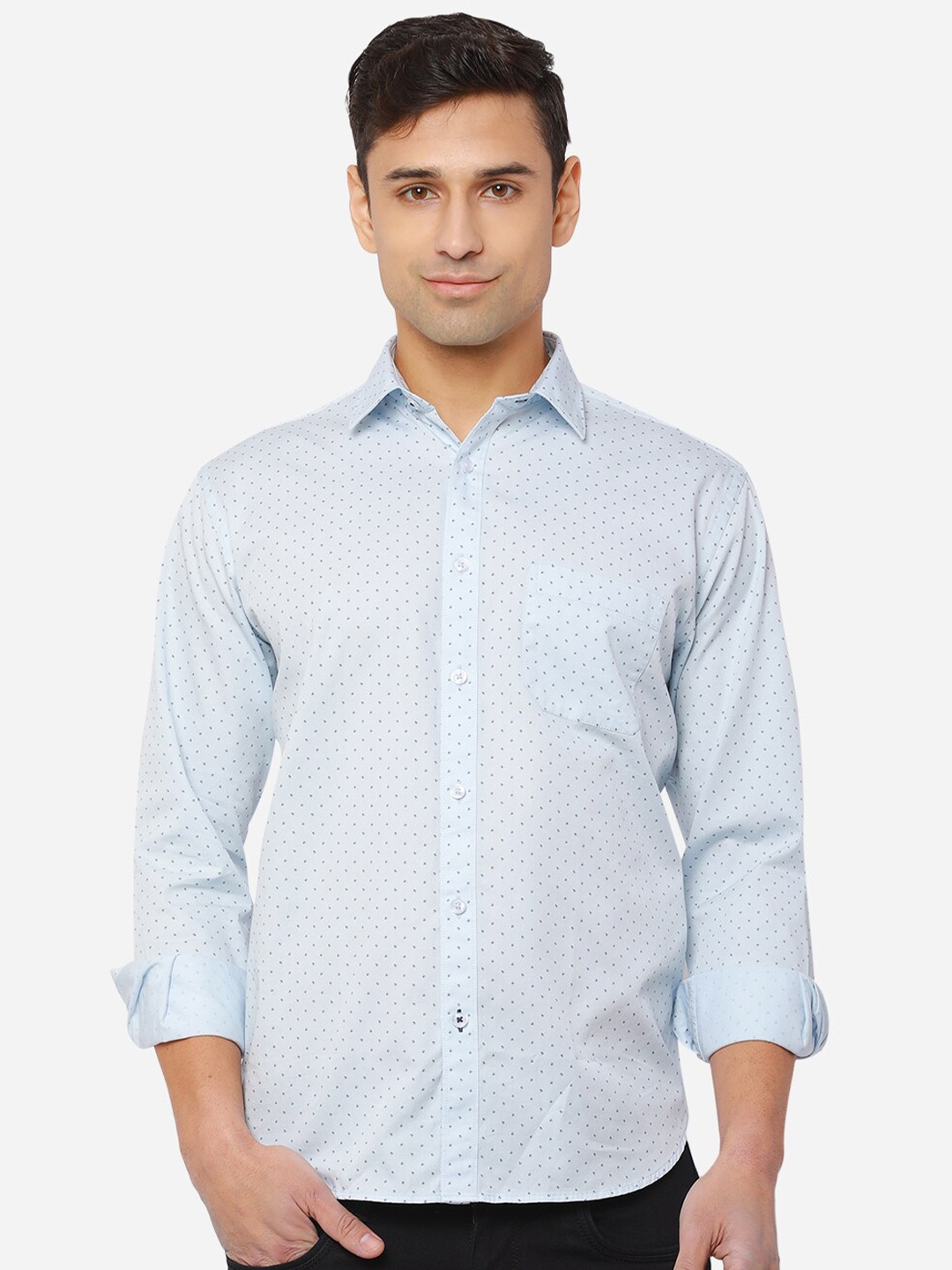 

Greenfibre Men Blue Slim Fit Printed Pure Cotton Casual Shirt