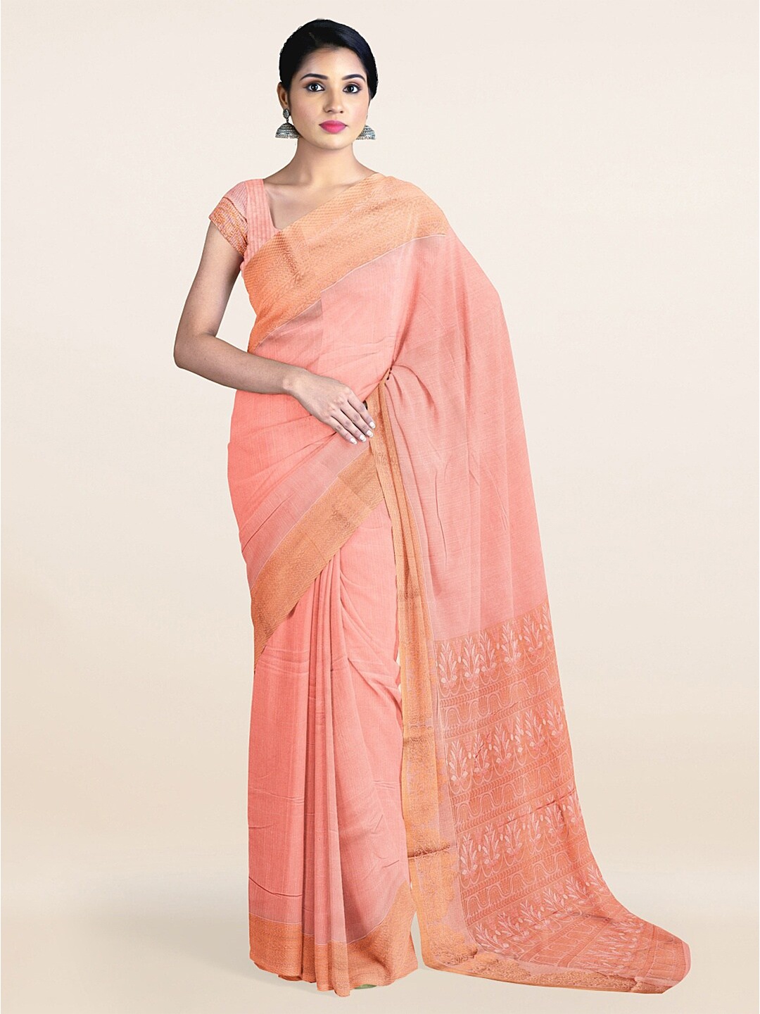 

Pothys Pink & Gold-Toned Silk Cotton Saree