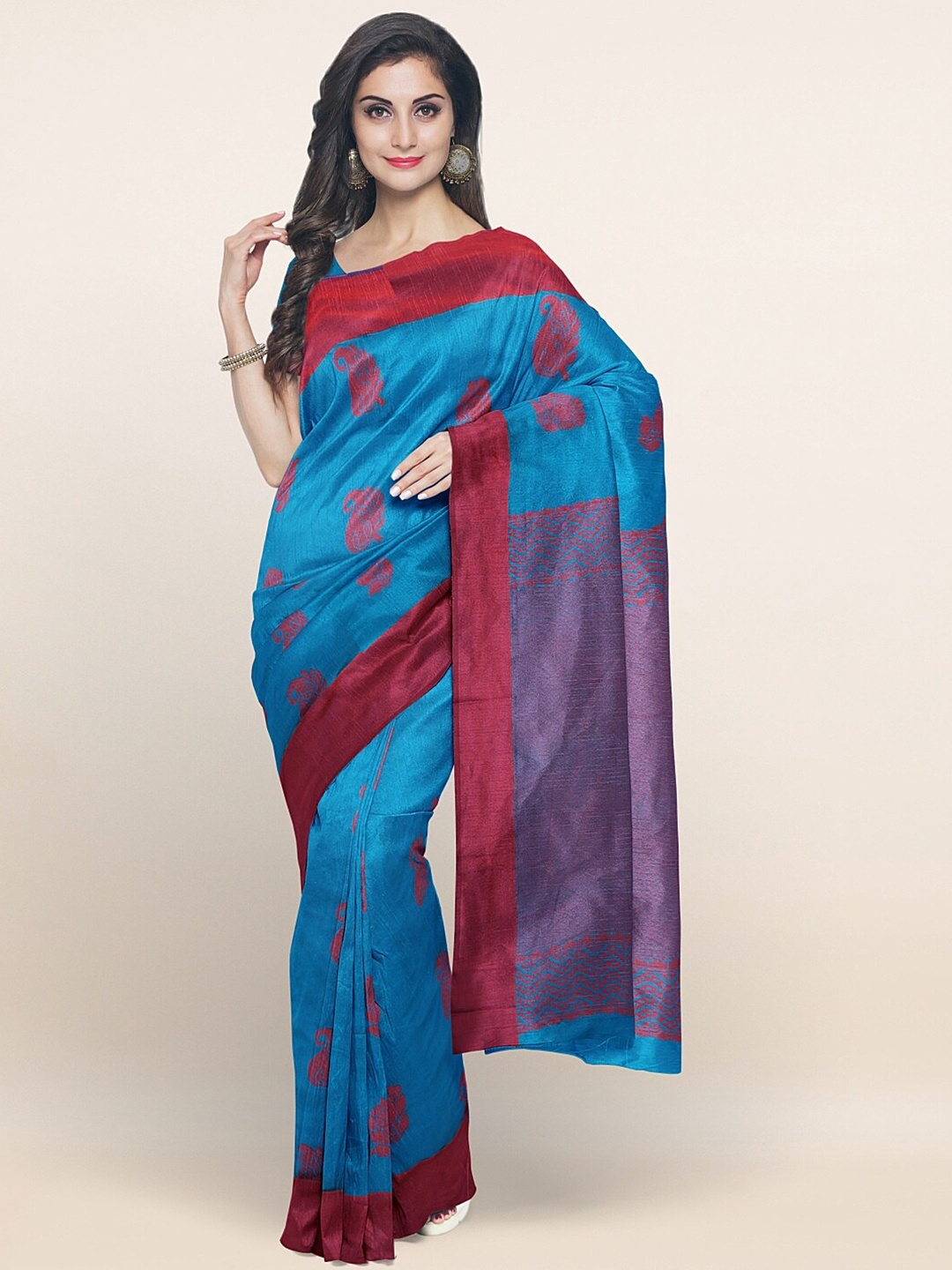 

Pothys Blue & Pink Woven Design Silk Cotton Saree