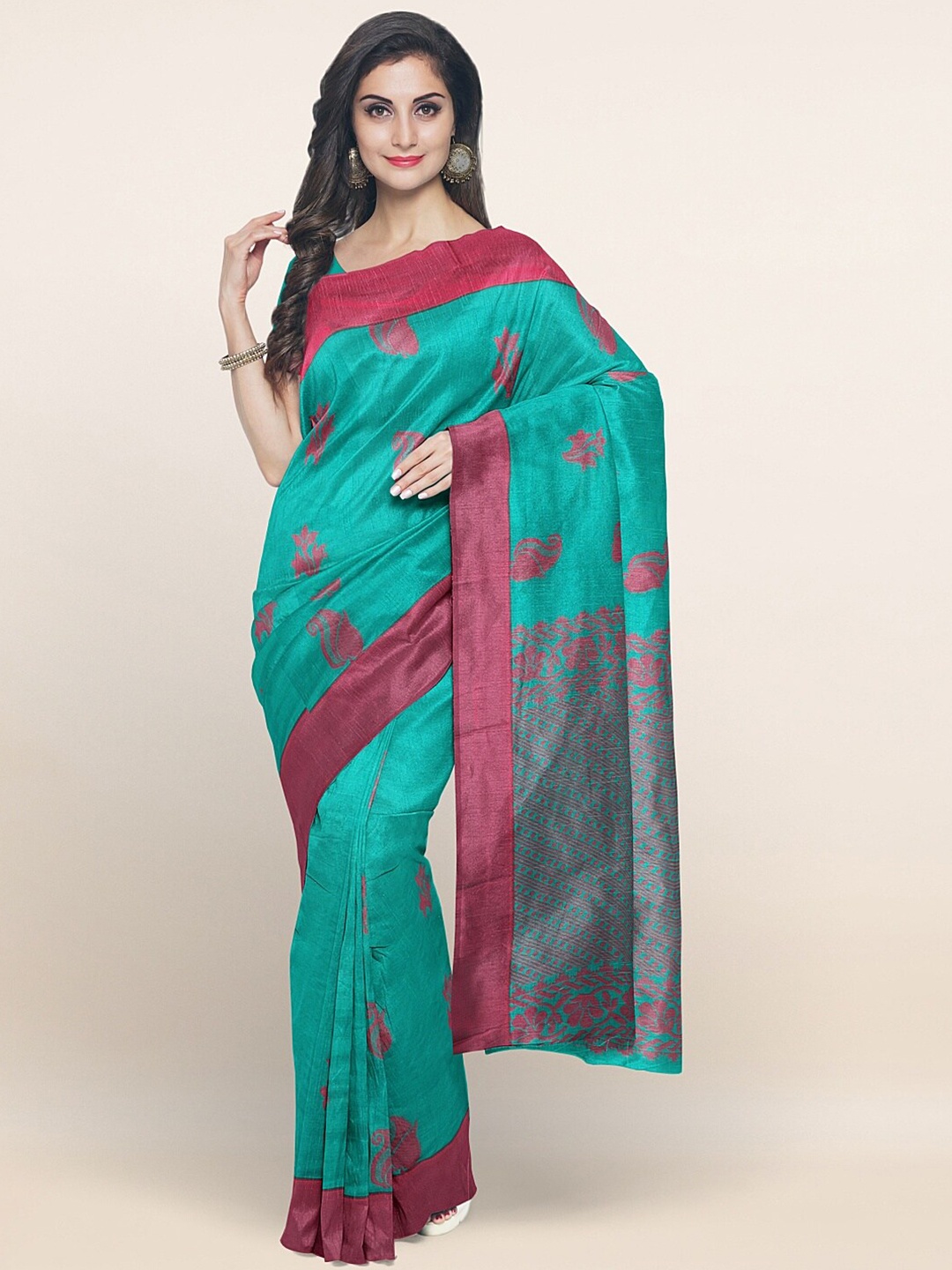 

Pothys Green & Purple Ethnic Motifs Silk Cotton Saree