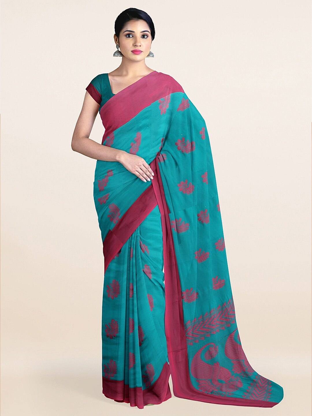 

Pothys Blue & Purple Woven Design Silk Cotton Saree
