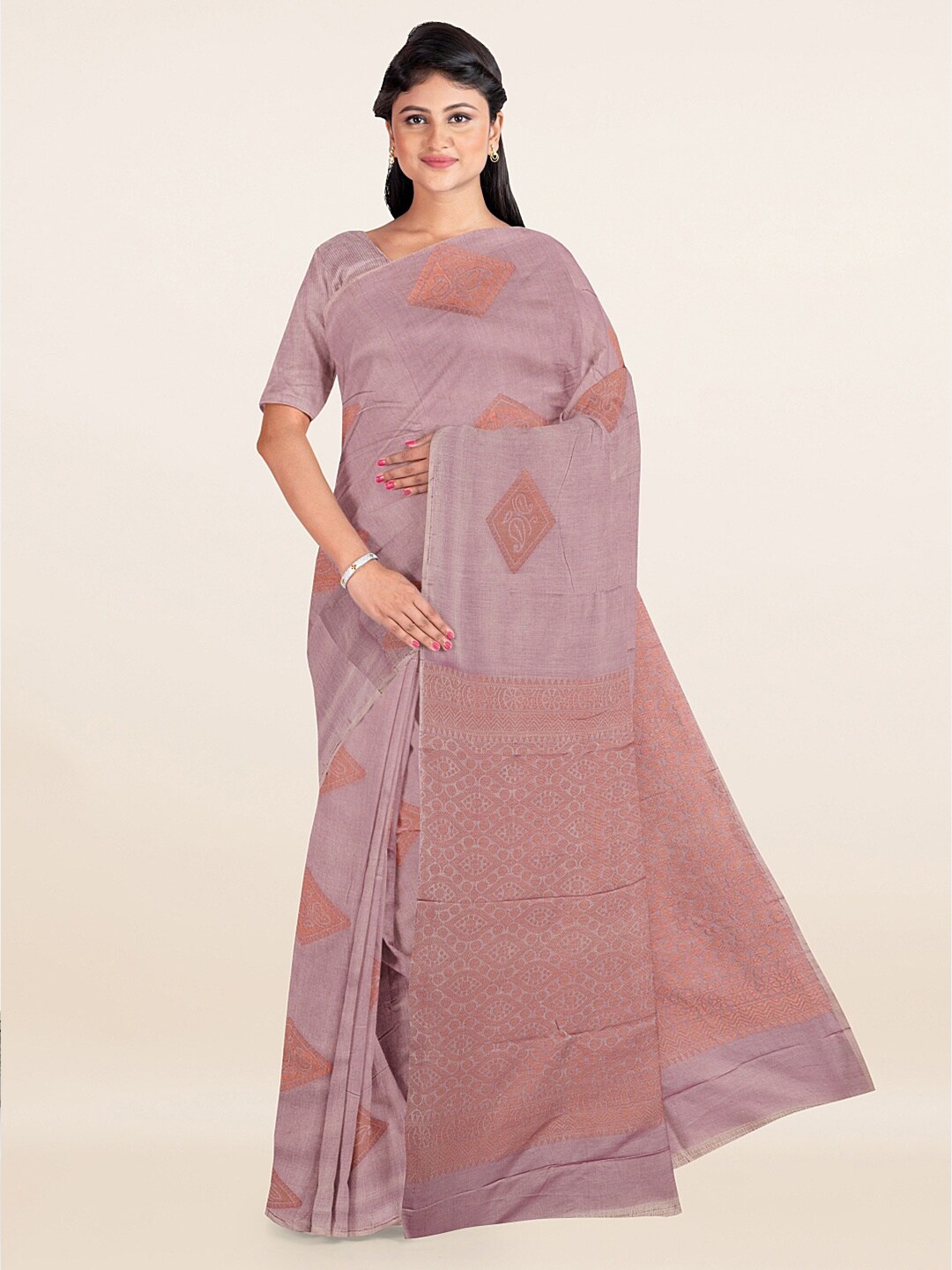 

Pothys Lavender & Gold-Toned Woven Design Saree