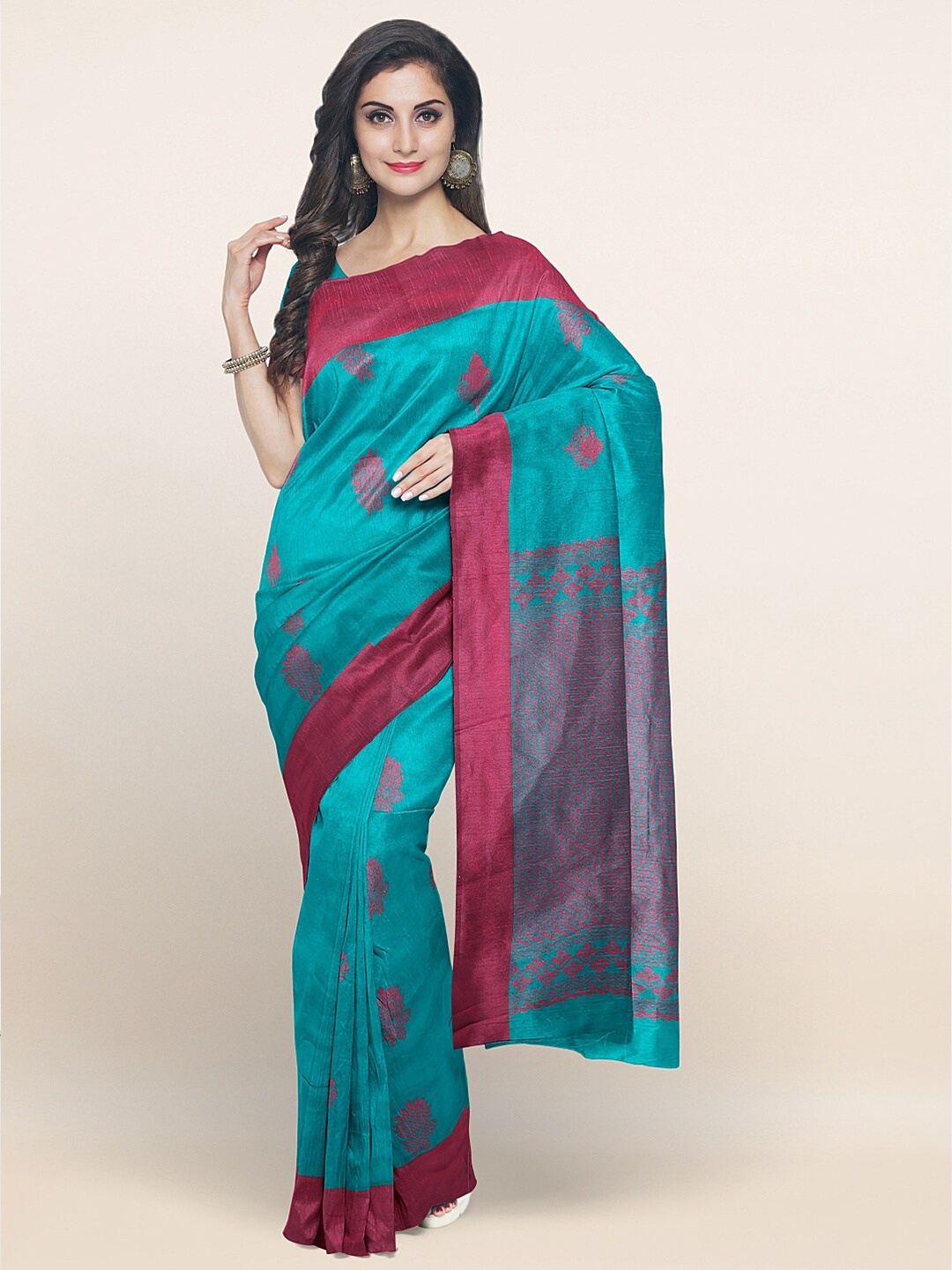 

Pothys Green & Pink Ethnic Motifs Silk Woven Design Cotton Saree