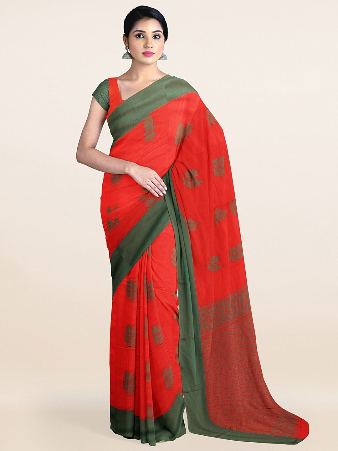 

Pothys Red & Green Ethnic Motifs Silk Cotton Saree