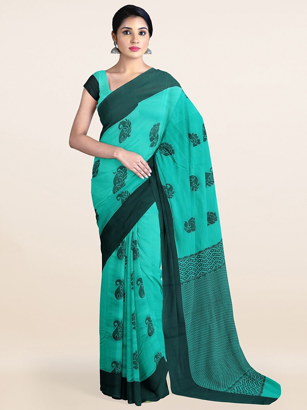

Pothys Green Ethnic Motifs Silk Cotton Saree