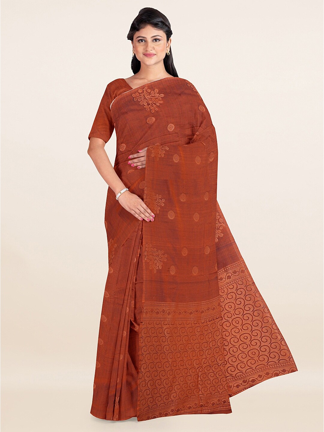 

Pothys Rust & Copper-Toned Woven Design Silk Cotton Saree