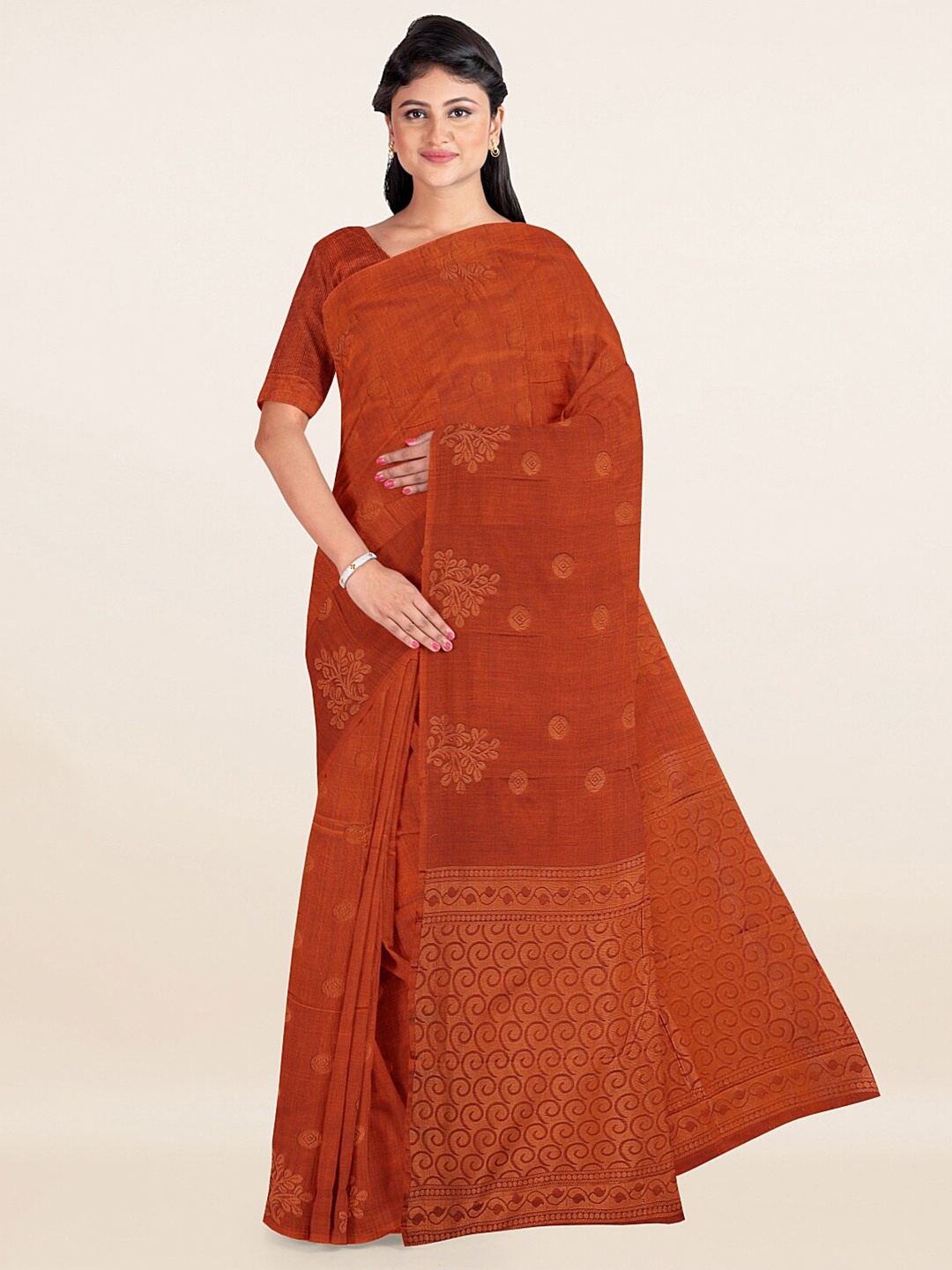 

Pothys Rust & Gold-Toned Woven Design Zari Silk Cotton Saree