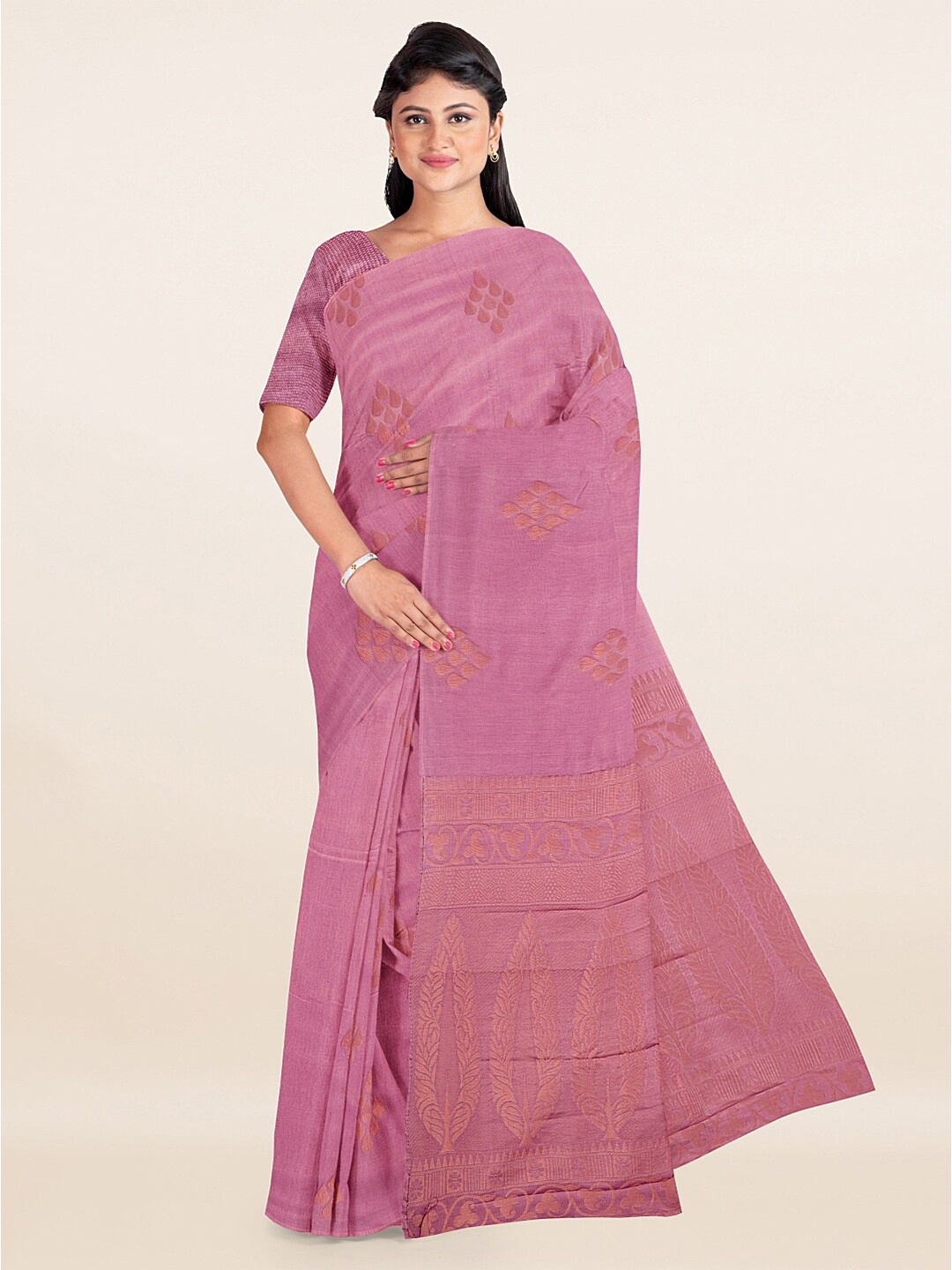 

Pothys Lavender Ethnic Motifs Silk Cotton Saree