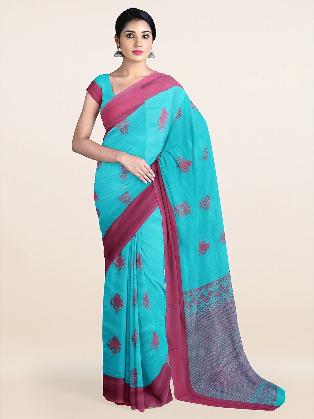 

Pothys Blue & Purple Ethnic Motifs Silk Cotton Saree