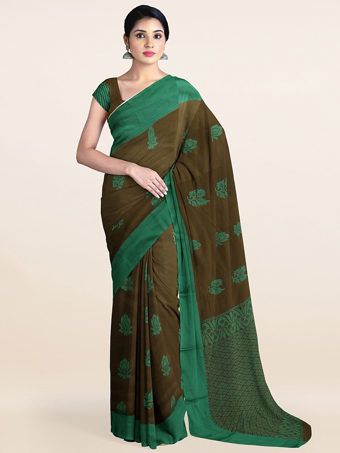 

Pothys Green & Charcoal Black Woven Design Silk Cotton Saree