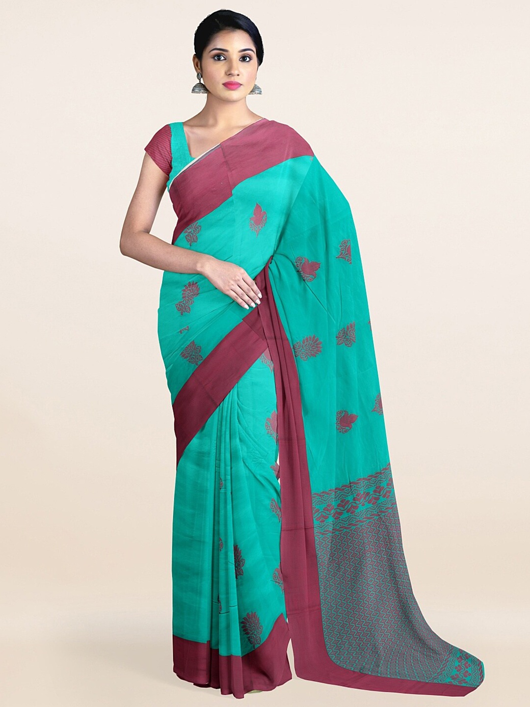 

Pothys Green & Purple Ethnic Motifs Silk Cotton Saree