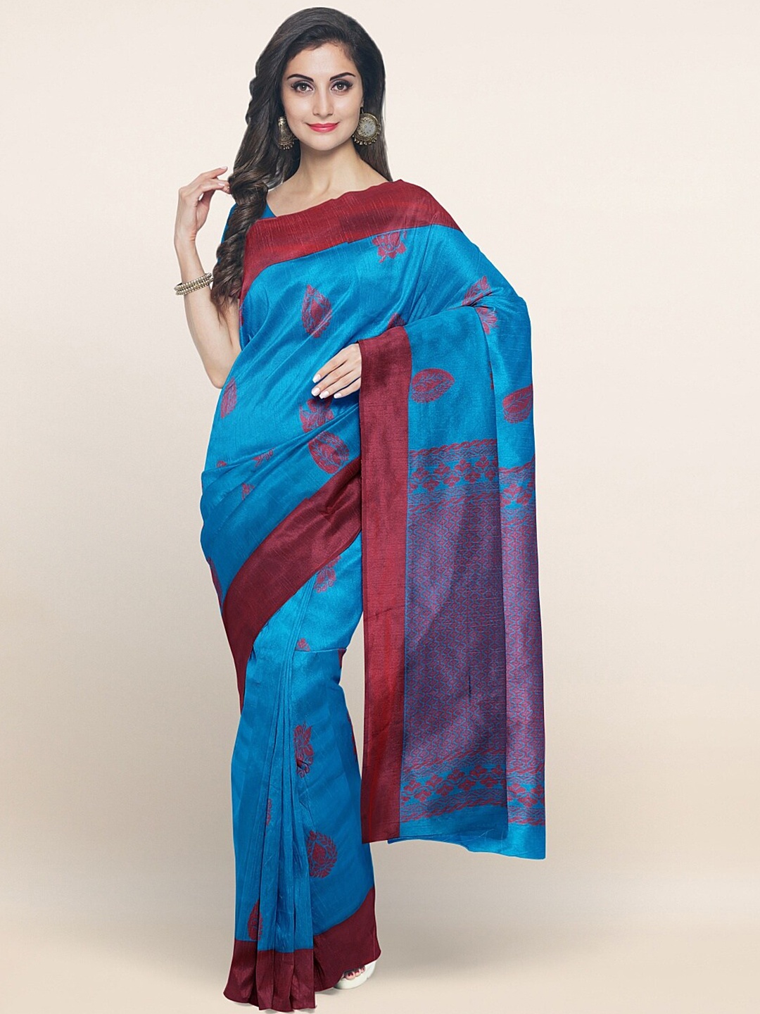 

Pothys Blue & Magenta Ethnic Motifs Printed Silk Cotton Saree