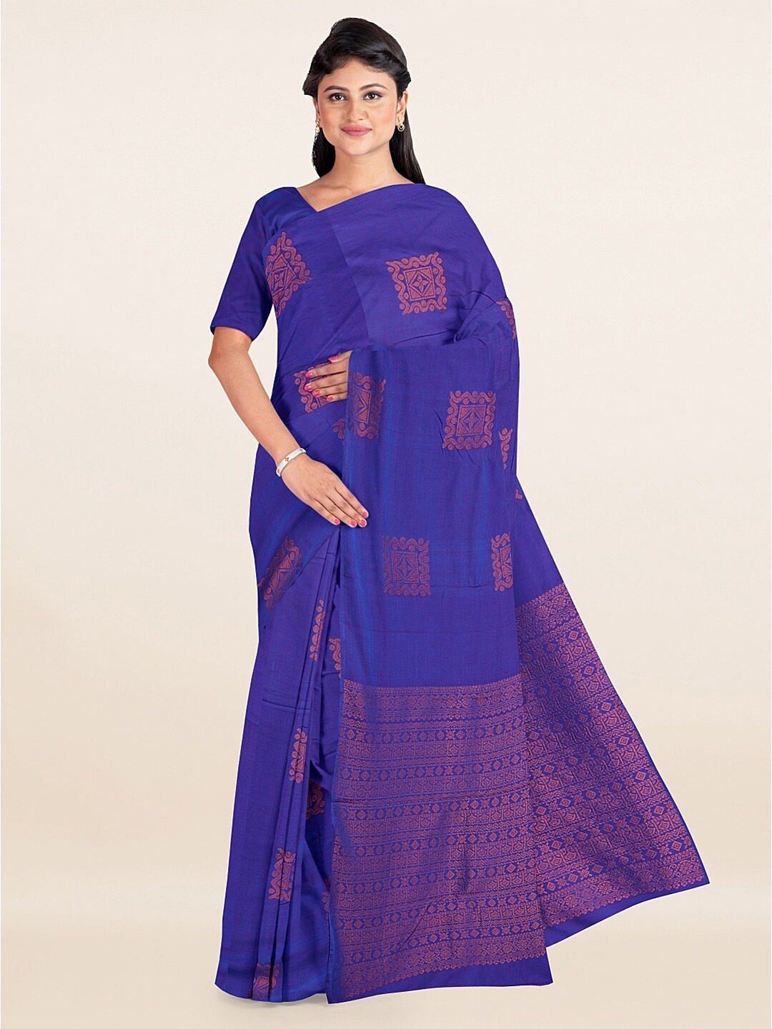 

Pothys Violet & Copper-Toned Woven Design Silk Cotton Saree