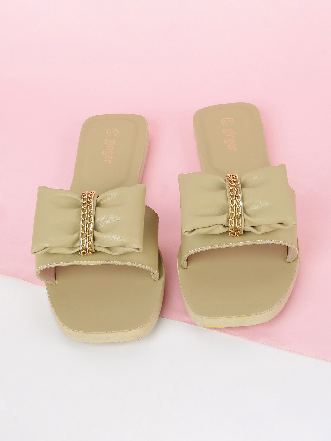 

Ginger by Lifestyle Women Beige Embellished Open Toe Flats with Bows