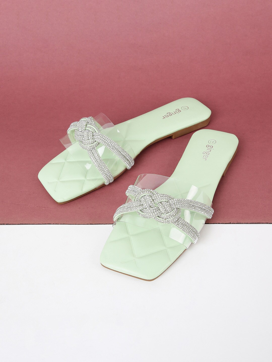 

Ginger by Lifestyle Women Mint Green Embellished Open Toe Flats