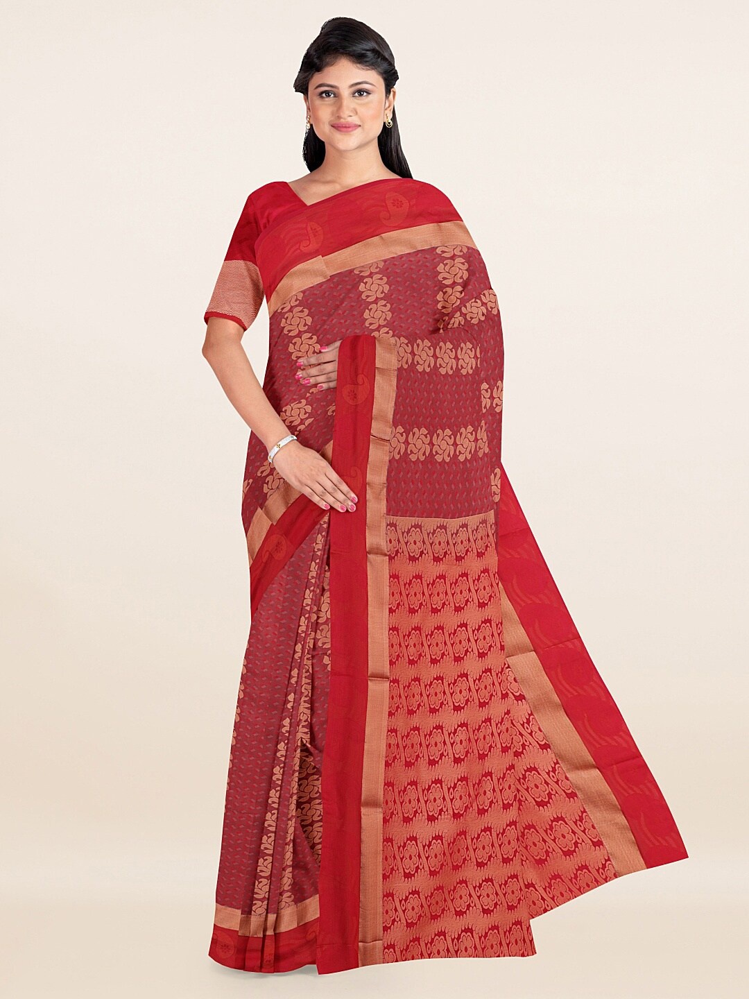 

Pothys Maroon & Gold-Toned Woven Design Zari Art Silk Saree