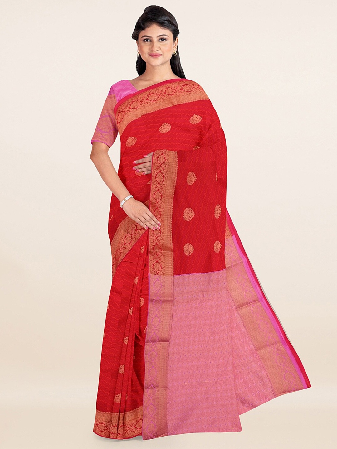 

Pothys Red & Pink Ethnic Motifs Zari Art Silk Saree