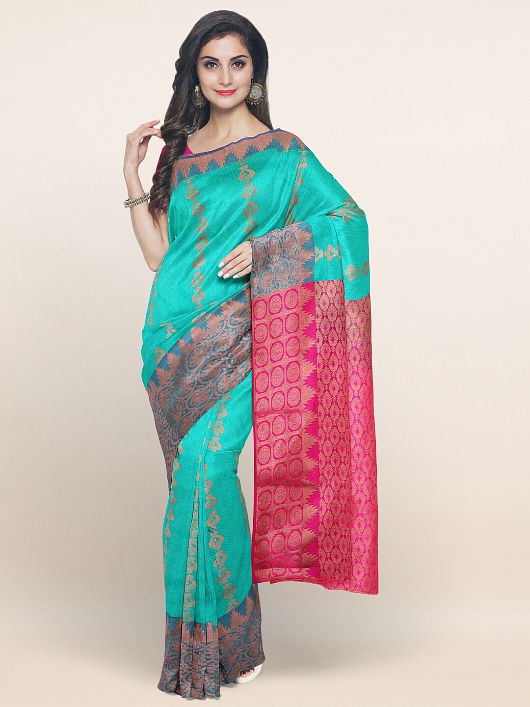 

Pothys Green & Pink Ethnic Motifs Zari Art Silk Saree