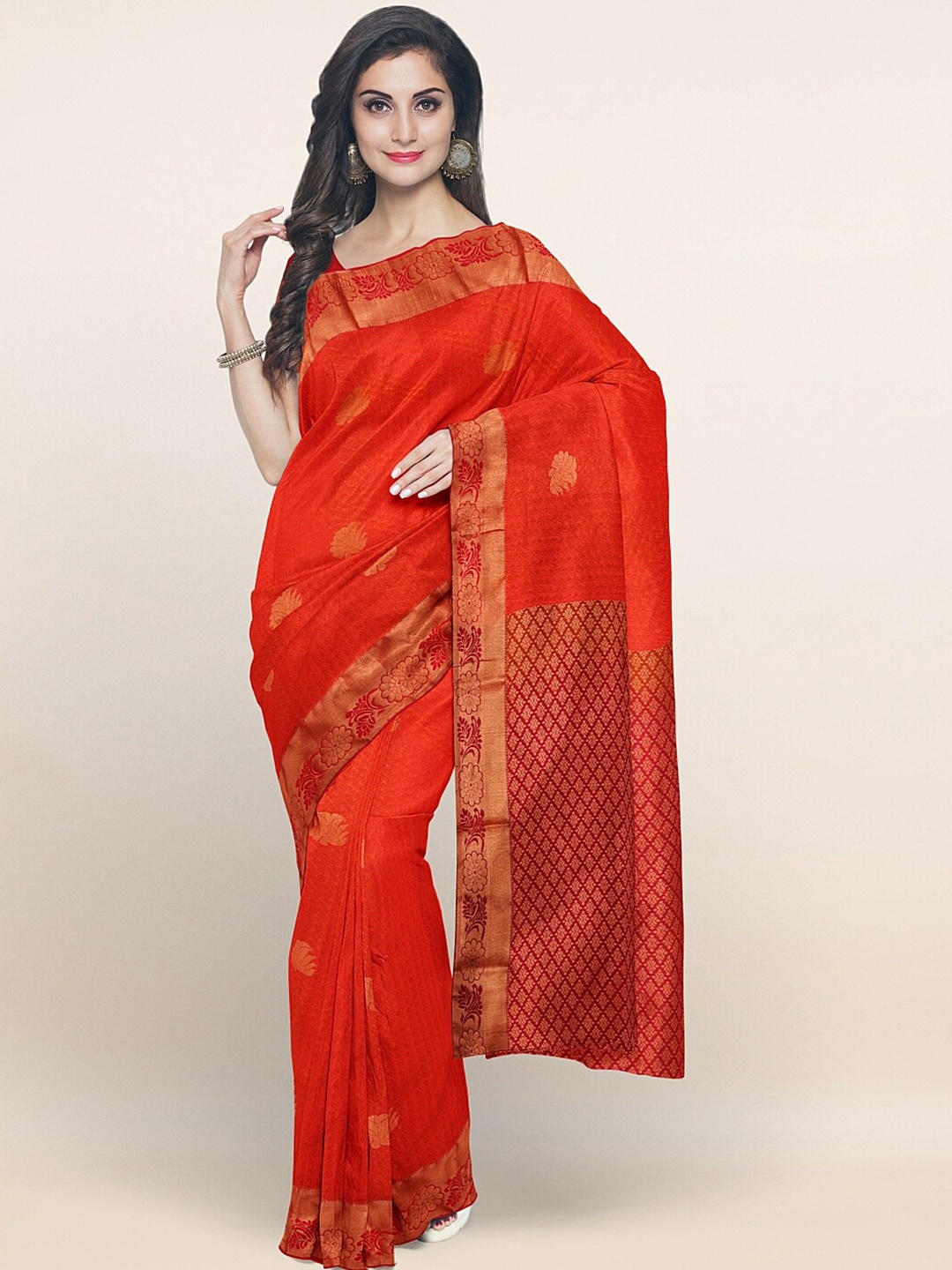 

Pothys Red & Gold-Toned Woven Design Zari Art Silk Saree