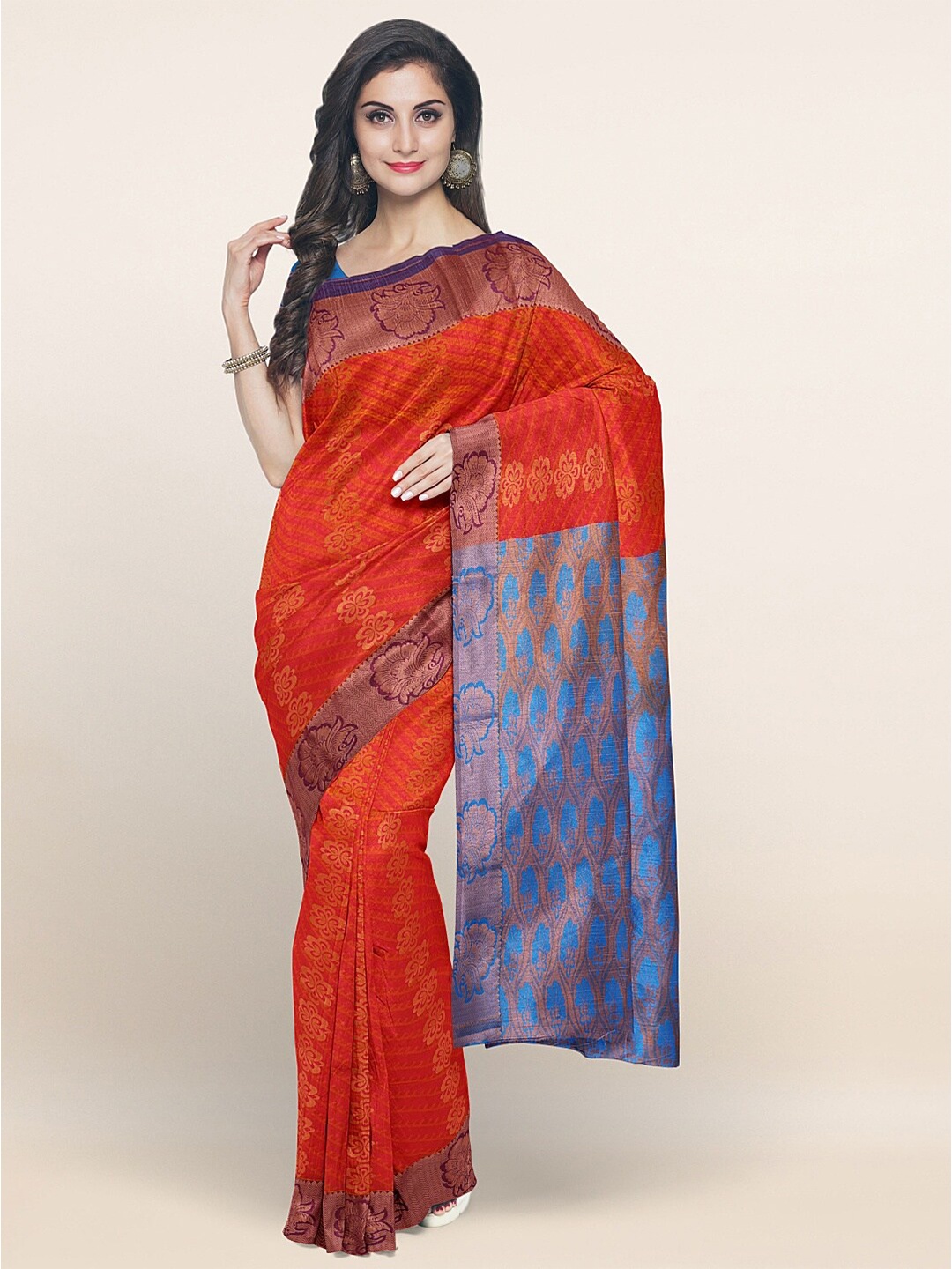 

Pothys Red & Blue Woven Design Art Silk Saree