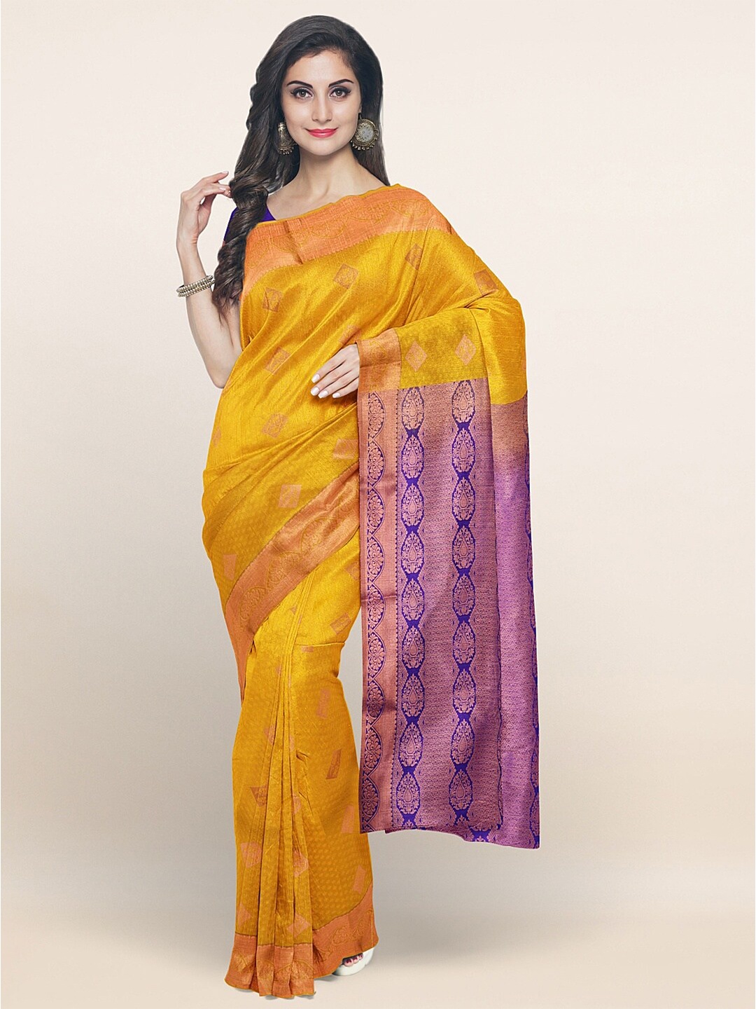

Pothys Yellow & Blue Woven Design Art Silk Saree