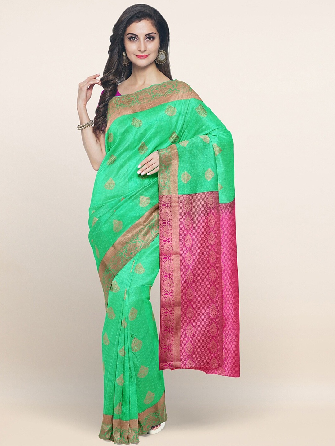 

Pothys Green & Pink Ethnic Motifs Zari Art Silk Saree